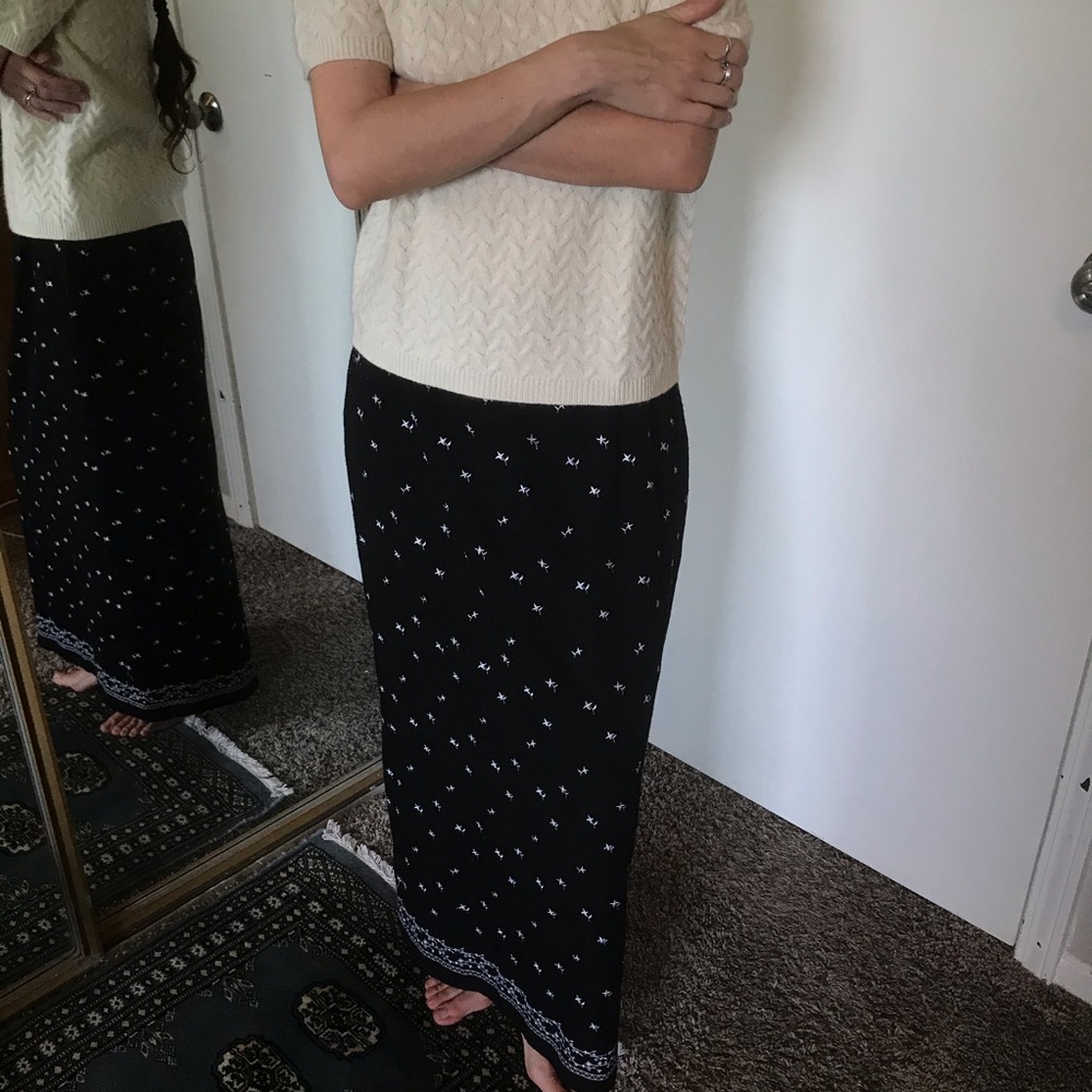 90s Coldwater Creek Embroidered B&W Maxi Skirt